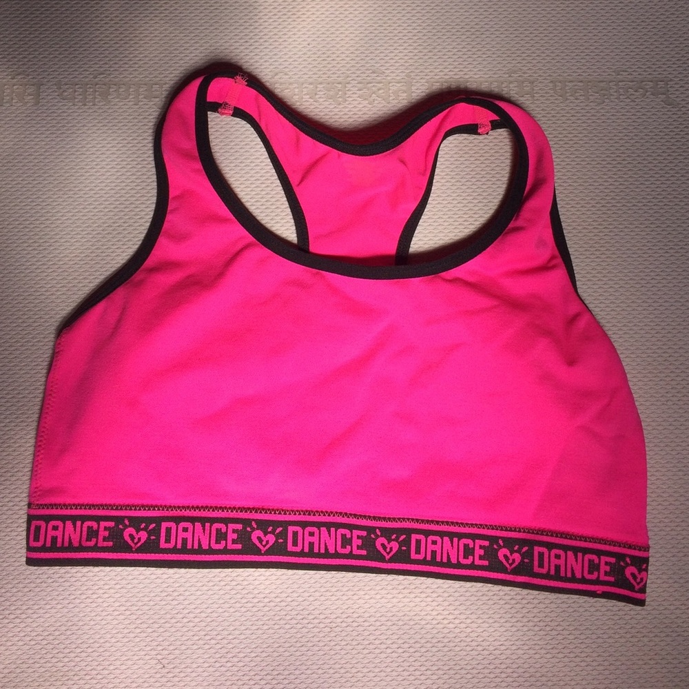 Hot pink DANCE sports bra style spandex top